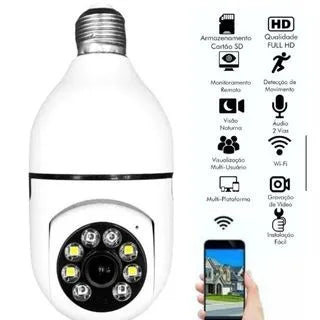 Câmera segurança wifi ip sem fio 360 com encaixe lampada bocal aplicativo yoosee ptz full HD visão noturna - bivolt